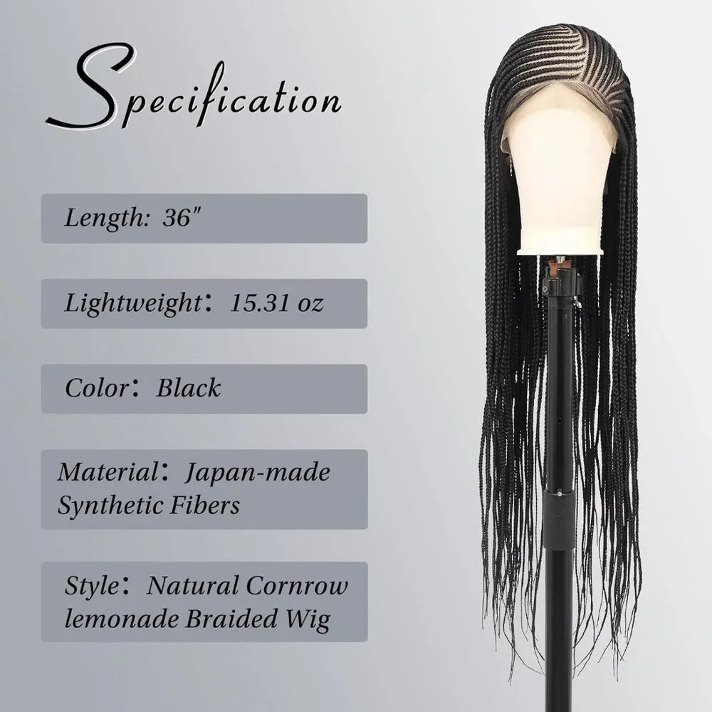 [36 INCH] Cornrow Lemonade Side Part Lace Front Wig with Baby Hair - Picture 3 of 7